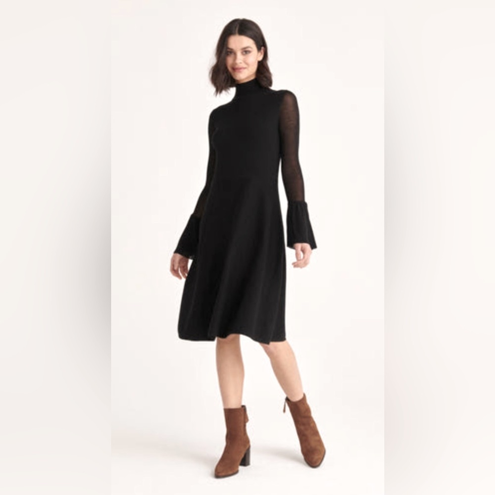 Knit dress with sheer flared sleeves